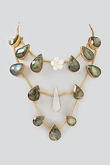 Gold Finish Amethyst Stone Long Necklace