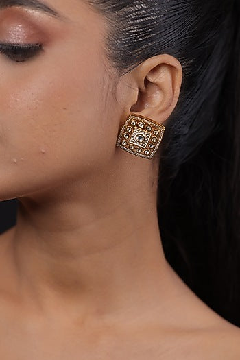 Gold Finish Meenakari Stud Earrings