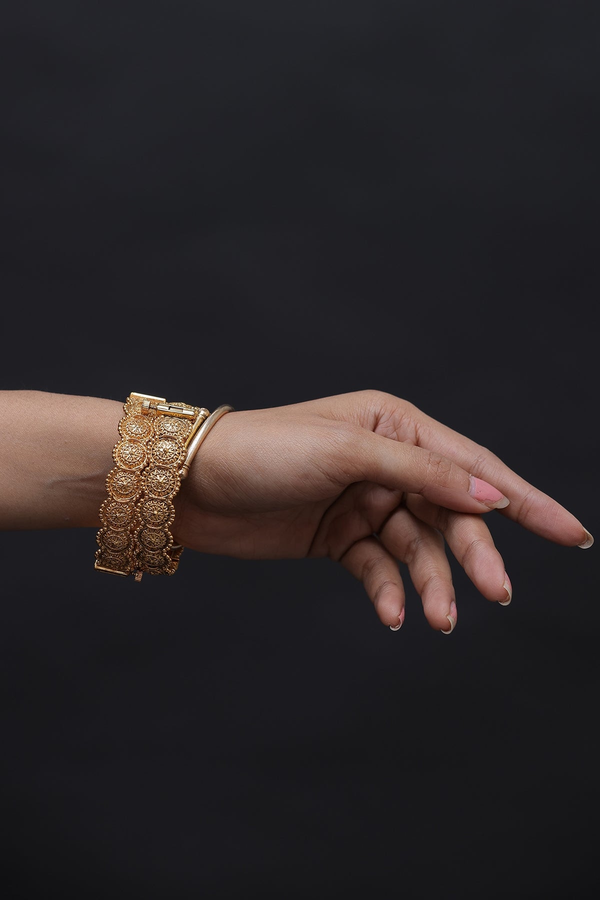 Gold Finish Pearl Bangles (Set of 2)