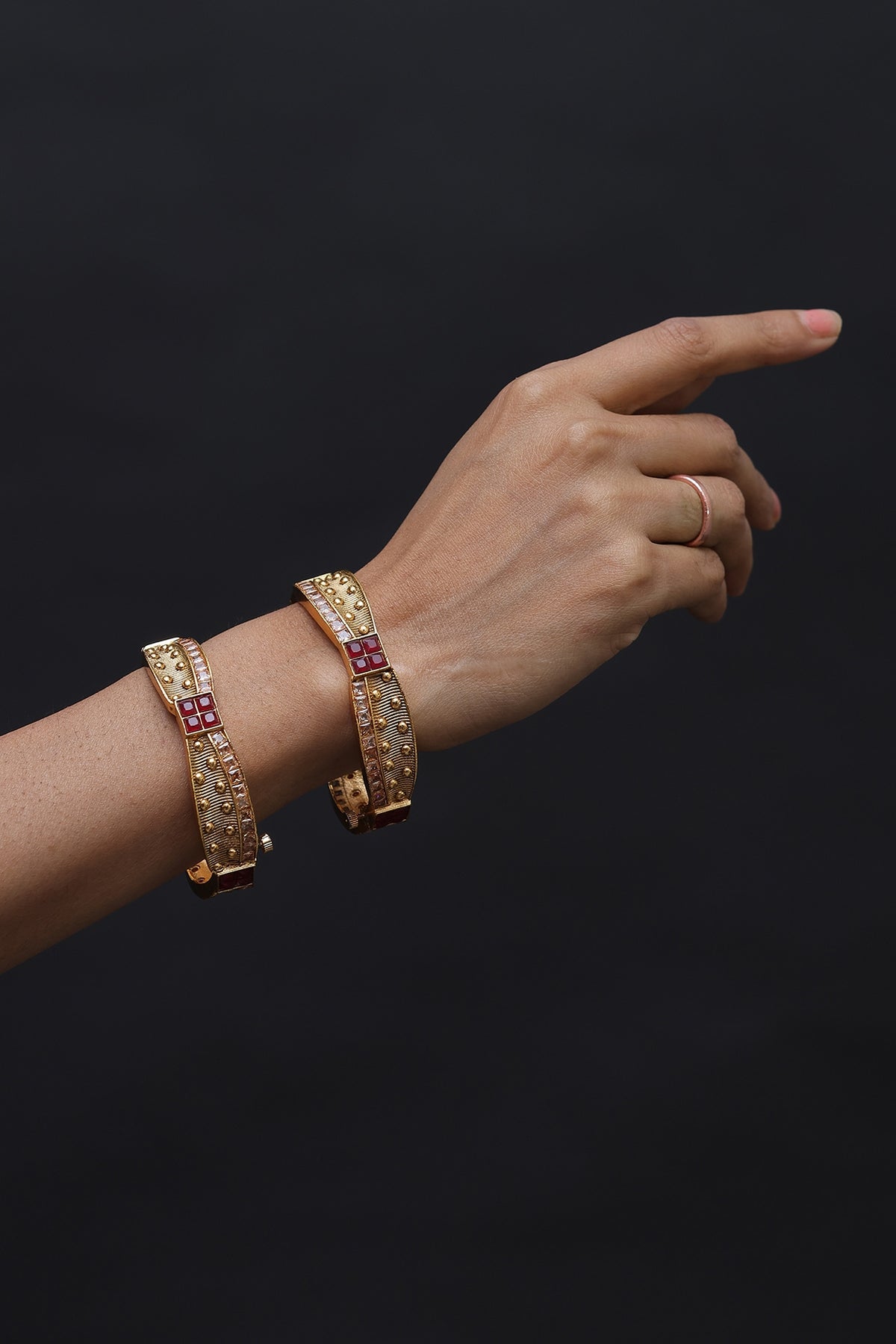 Gold Finish Ruby Stone Bangles (Set of 2)