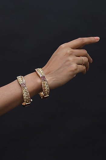 Gold Finish Ruby Stone Bangles (Set of 2)