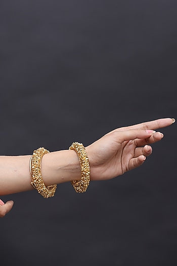 Gold Finish Floral Bangles (Set of 2)