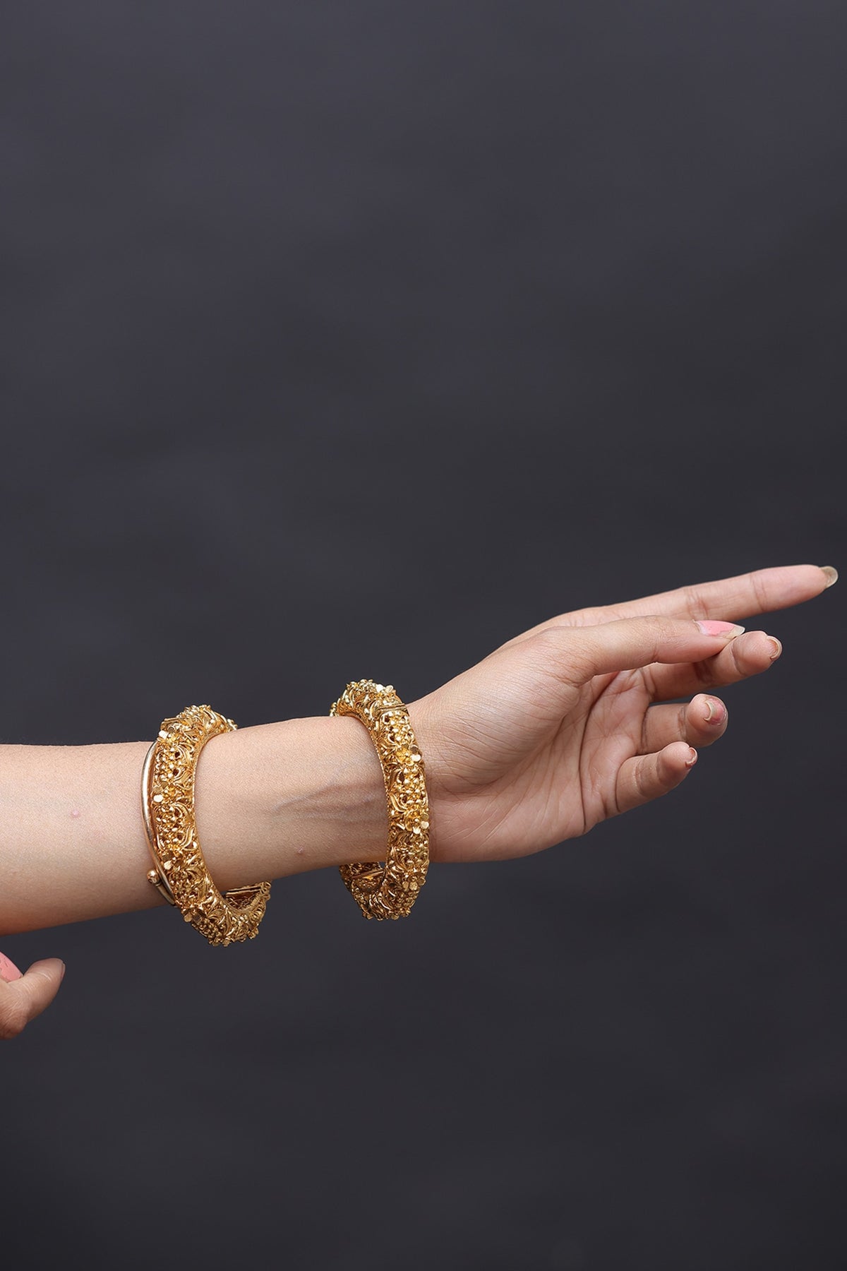 Gold Finish Floral Bangles (Set of 2)