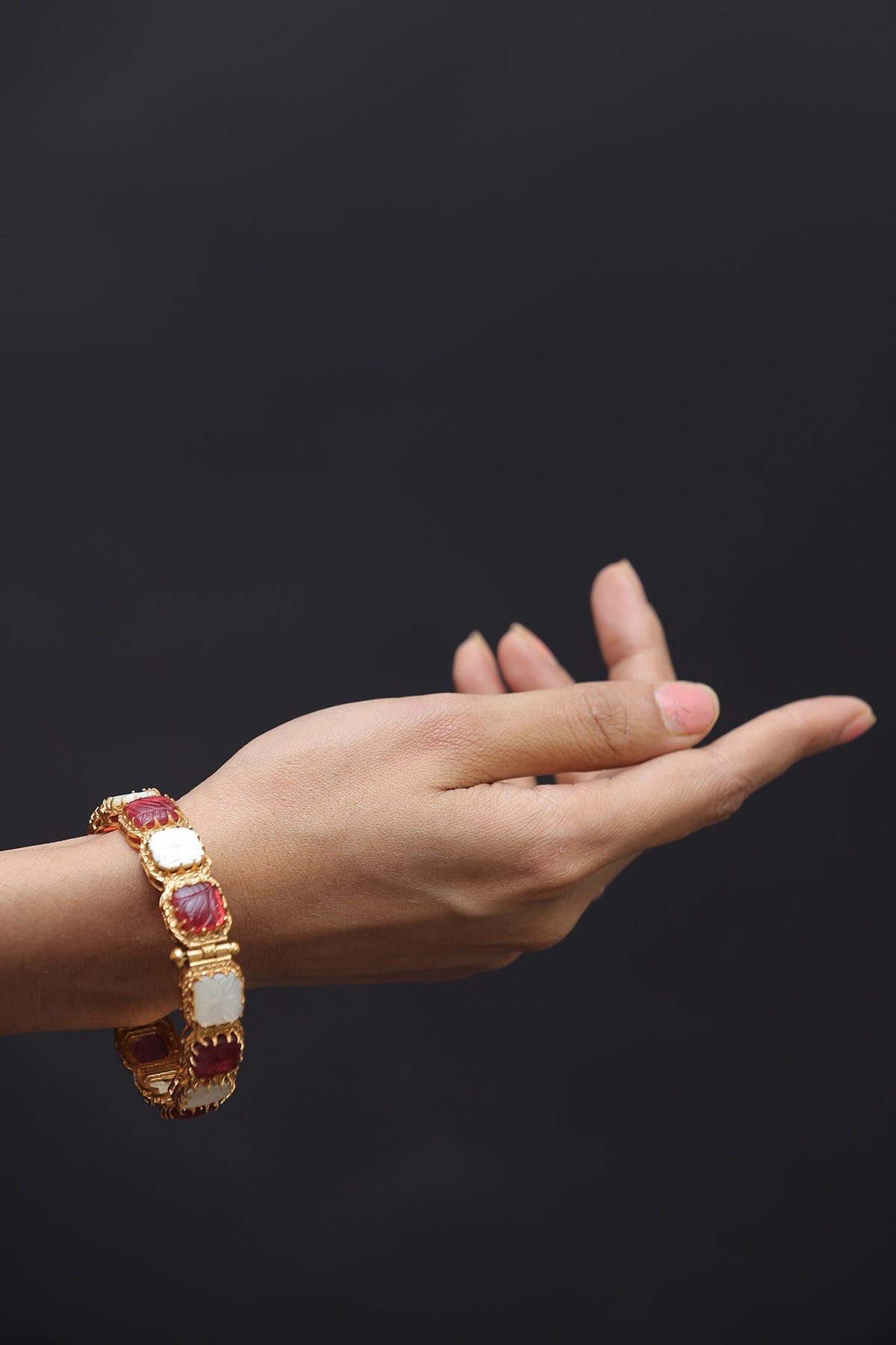 Gold Finish Ruby Stone Bangles (Set of 2)