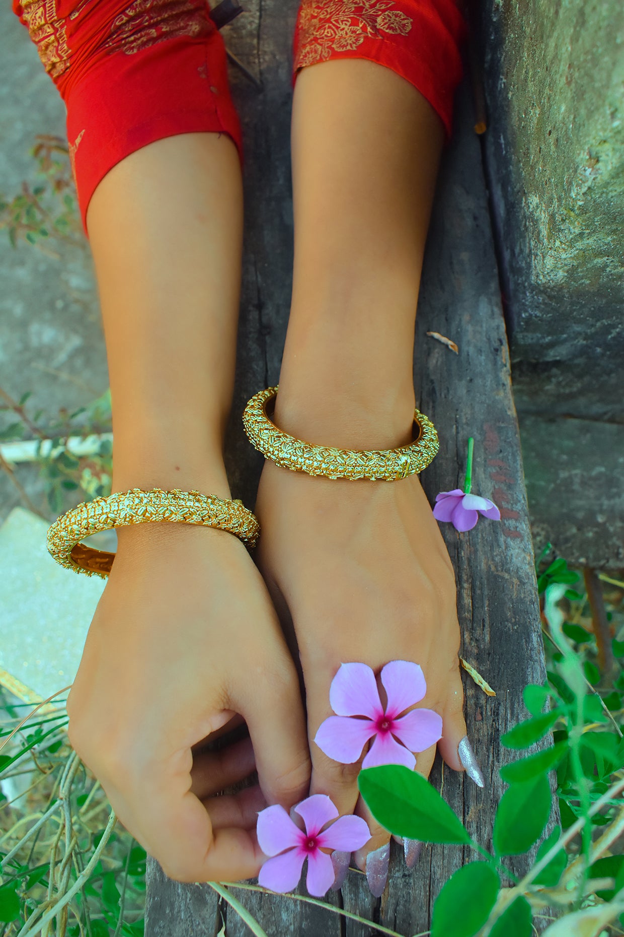 Gold Finish Bangles (Set of 2)