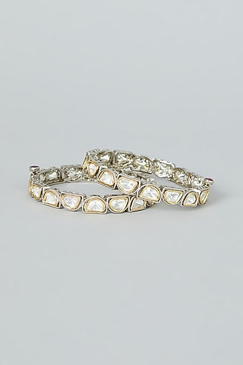 Silver Finish Jadau Stones Bangles (Set Of 2)