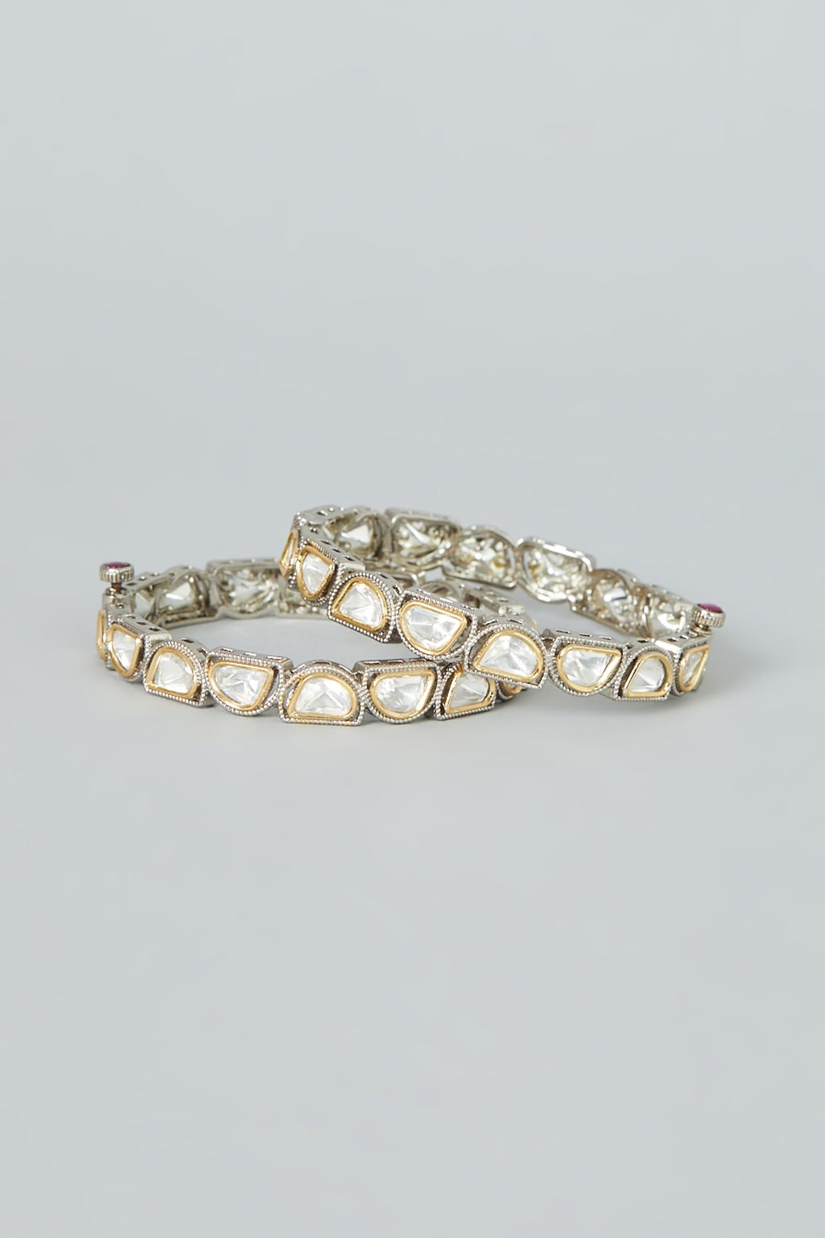 Silver Finish Jadau Stones Bangles (Set Of 2)
