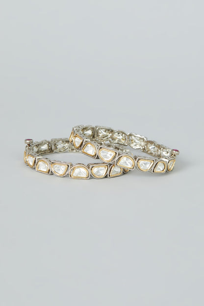 Silver Finish Jadau Stones Bangles (Set Of 2)