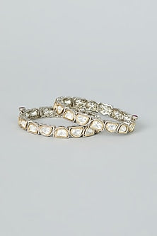 Silver Finish Jadau Stones Bangles (Set Of 2)