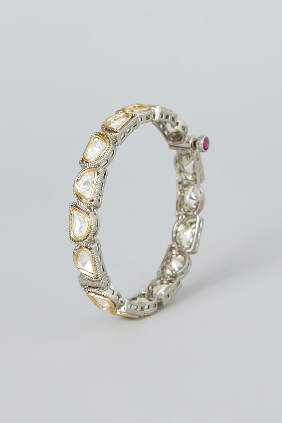 Silver Finish Jadau Stones Bangles (Set Of 2)