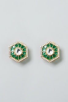 Gold Finish Emerald Stone Stud Earrings
