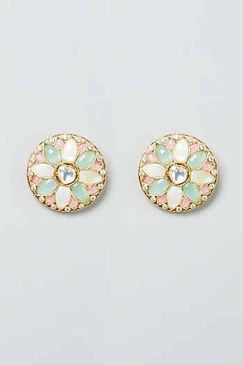 Gold Finish Mandal Stud Earrings