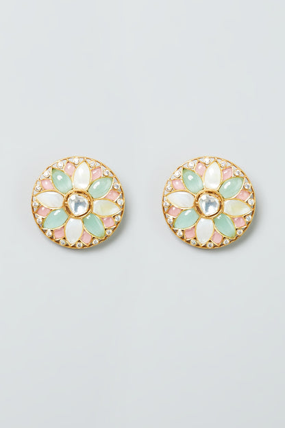 Gold Finish Mandal Stud Earrings
