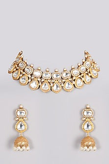 Gold Finish Kundan Polki Necklace Set