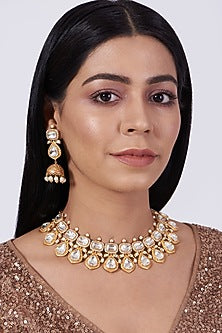 Gold Finish Kundan Polki Necklace Set