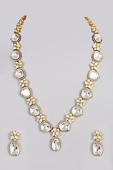 Gold Finish Kundan Polki Long Necklace Set