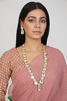 Gold Finish Kundan Polki Long Necklace Set