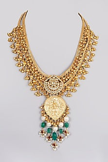 Gold Finish Long Necklace With Semi Precious Stone
