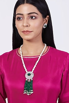 White Finish Pearl Long Necklace Set