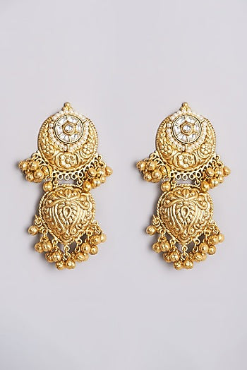 Gold Finish Handcrafted Earrings With Semi Precious Stone