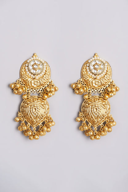 Gold Finish Handcrafted Earrings With Semi Precious Stone