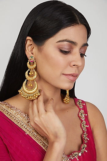Gold Finish Handcrafted Chandbali Earrings