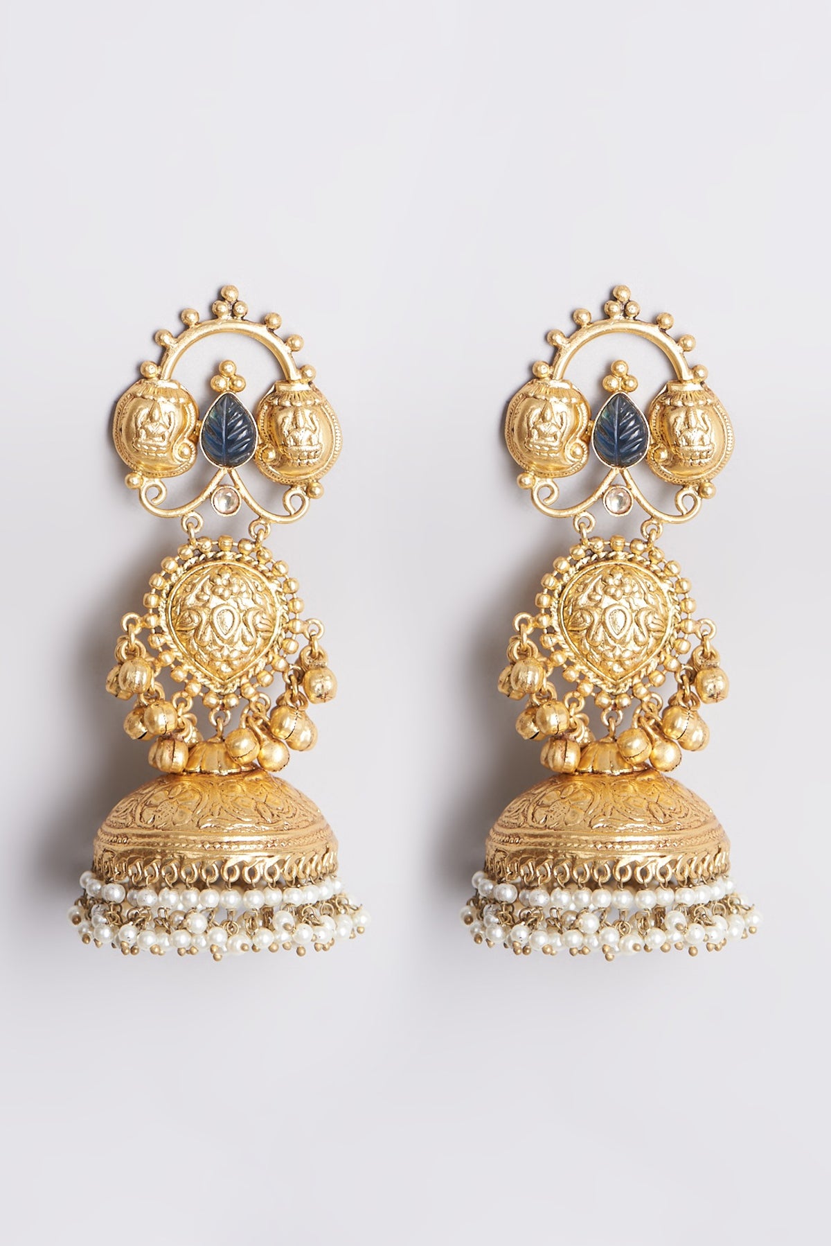 Gold Finish Handcrafted Jhumka With Pearls