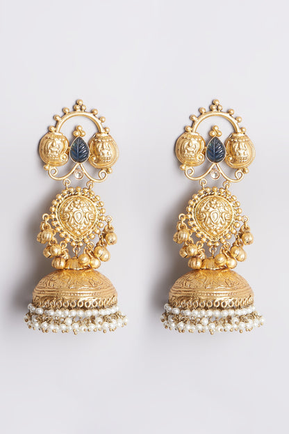 Gold Finish Handcrafted Jhumka With Pearls