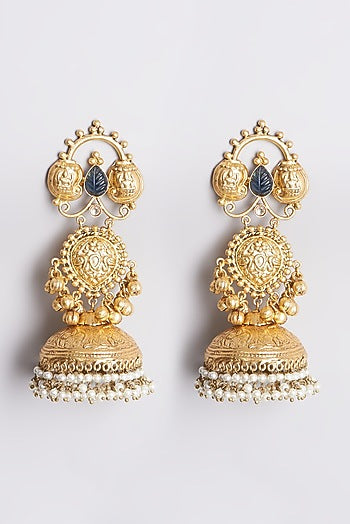 Gold Finish Handcrafted Jhumka With Pearls