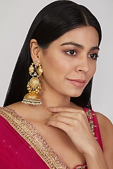 Gold Finish Handcrafted Jhumka With Pearls