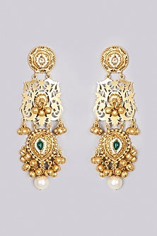 Gold Finish Emerald Handcrafted Dangler Earrings