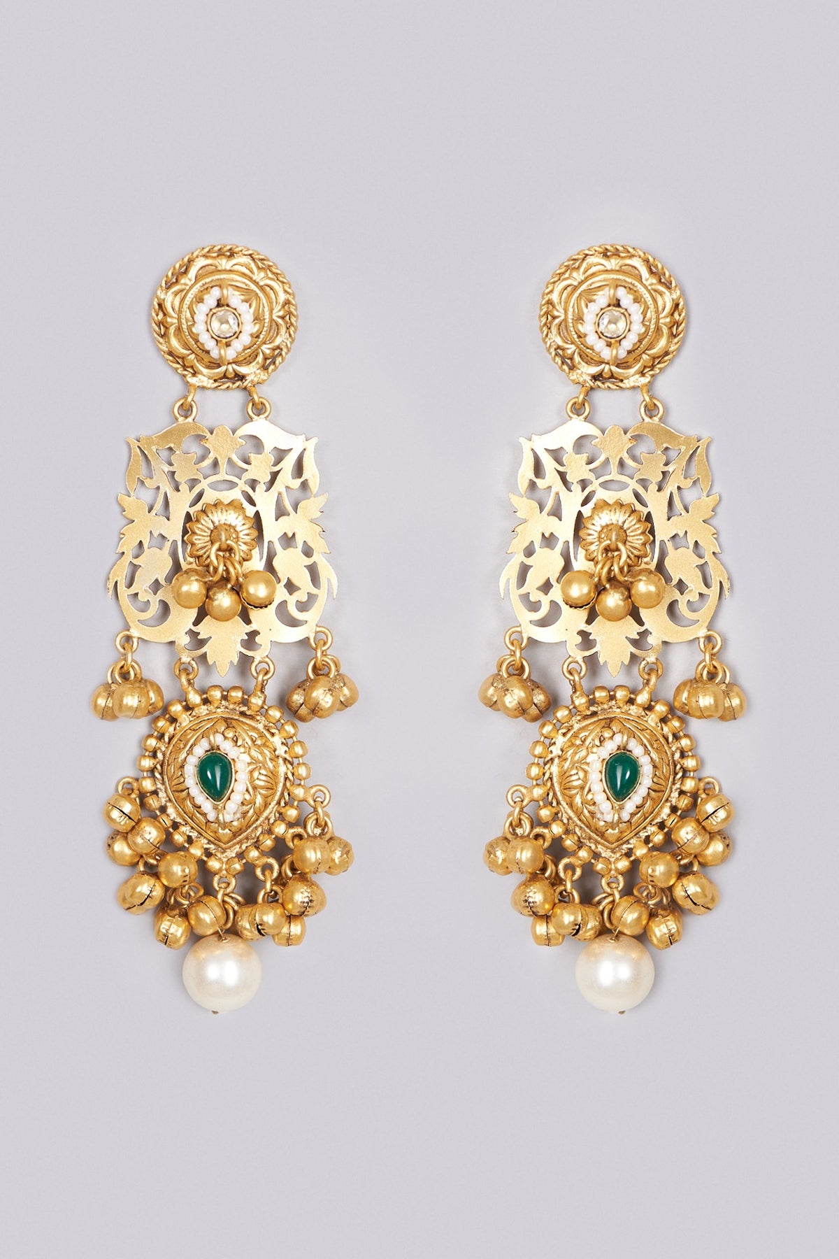 Gold Finish Emerald Handcrafted Dangler Earrings