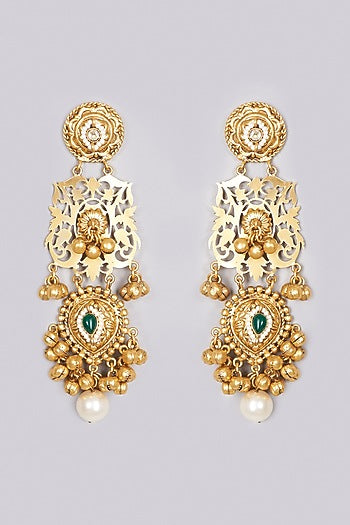 Gold Finish Emerald Handcrafted Dangler Earrings