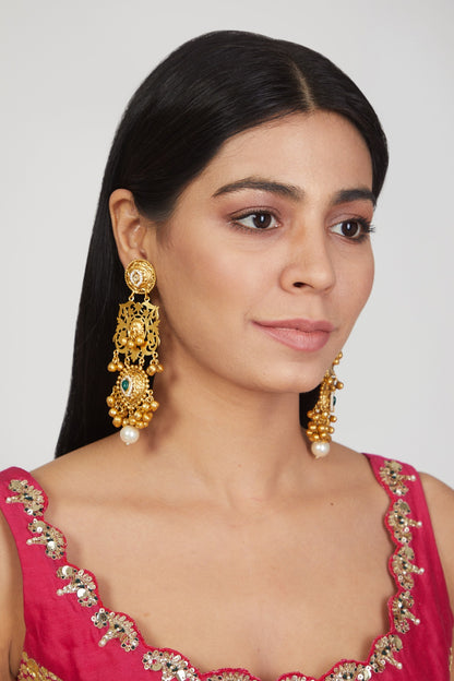 Gold Finish Emerald Handcrafted Dangler Earrings