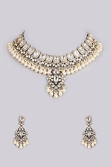 Gold Finish Kundan Polki Handcrafted Choker Necklace Set