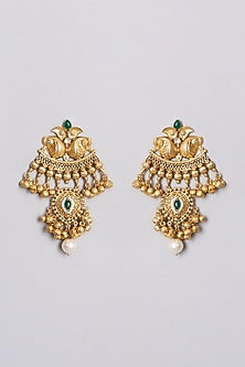 Gold Finish Pearl & Emerald Handcrafted Dangler Earrings