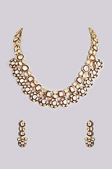 Gold Finish Kundan Polki Choker Necklace Set