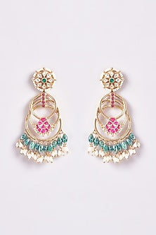 Gold Finish Kundan Polki Chandbali Earrings