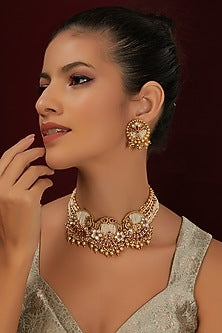 Antique Gold Finish Choker Necklace Set