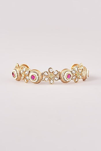 Gold Finish Kundan Polki Floral Bracelet