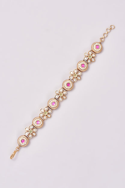 Gold Finish Kundan Polki Floral Bracelet