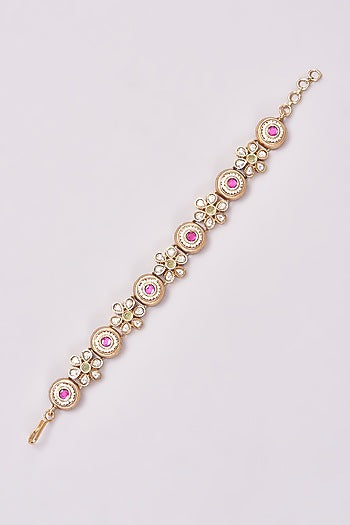 Gold Finish Kundan Polki Floral Bracelet