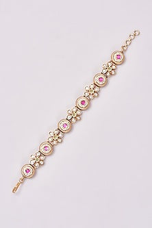 Gold Finish Kundan Polki Floral Bracelet