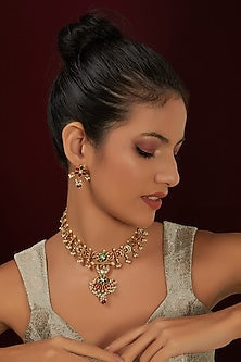 Gold Finish Temple Floral Choker Necklace Set