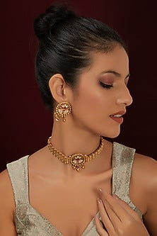 Gold Finish Temple Choker Necklace Set