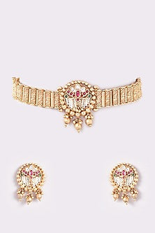 Gold Finish Temple Choker Necklace Set