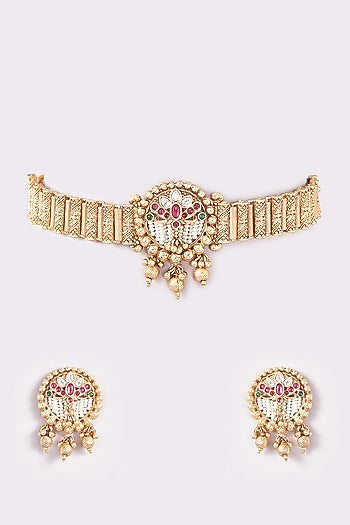 Gold Finish Temple Choker Necklace Set