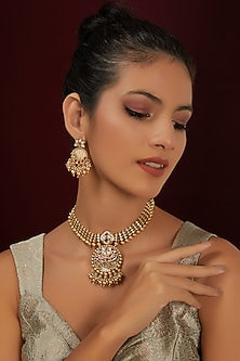 Gold Finish Temple Choker Necklace Set