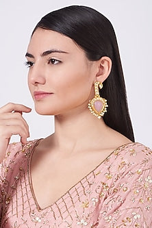 Gold Finish Semi Precious Stone Dangler Earrings