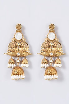 Antique Gold Finish Pearl Jhumka Earrings
